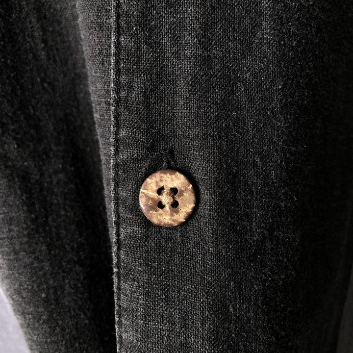 HAGGAR Two-tone short sleeve open collar rayon x linen shirt, box shirt, men's XL size linen black type Vintage Second Hand