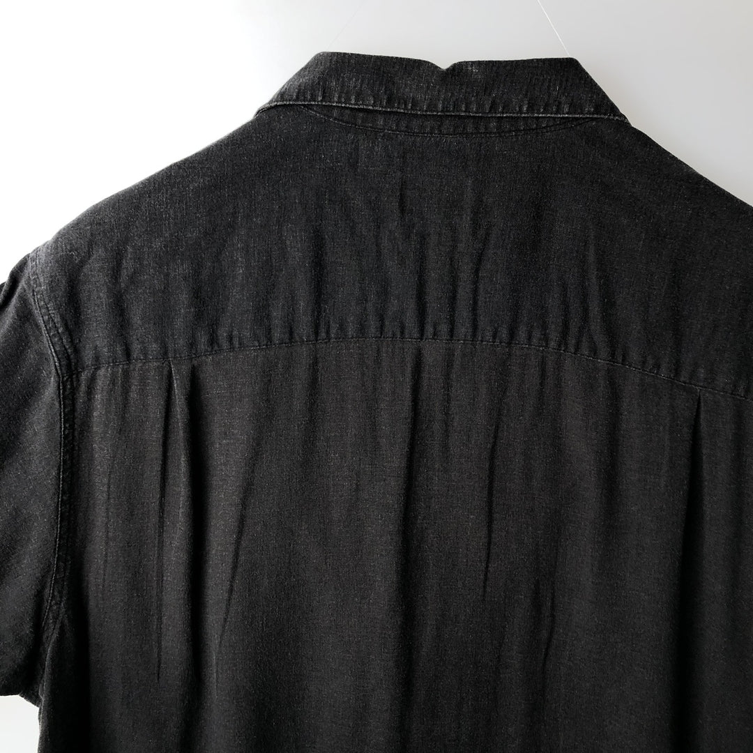 HAGGAR Two-tone short sleeve open collar rayon x linen shirt, box shirt, men's XL size linen black type Vintage Second Hand