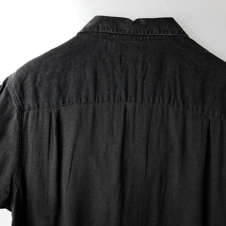 HAGGAR Two-tone short sleeve open collar rayon x linen shirt, box shirt, men's XL size linen black type Vintage Second Hand