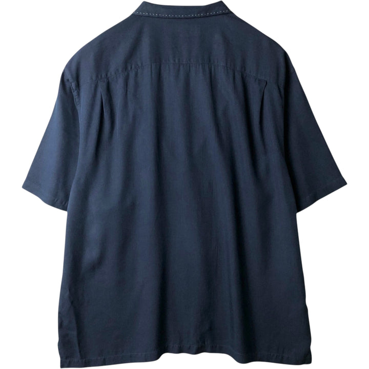 90'S Nat Nast Short-Sleeve Open-Collar Two-Tone Boxy Shirt, Men's Size XL (Vintage) silk navy blue type Vintage Second Hand