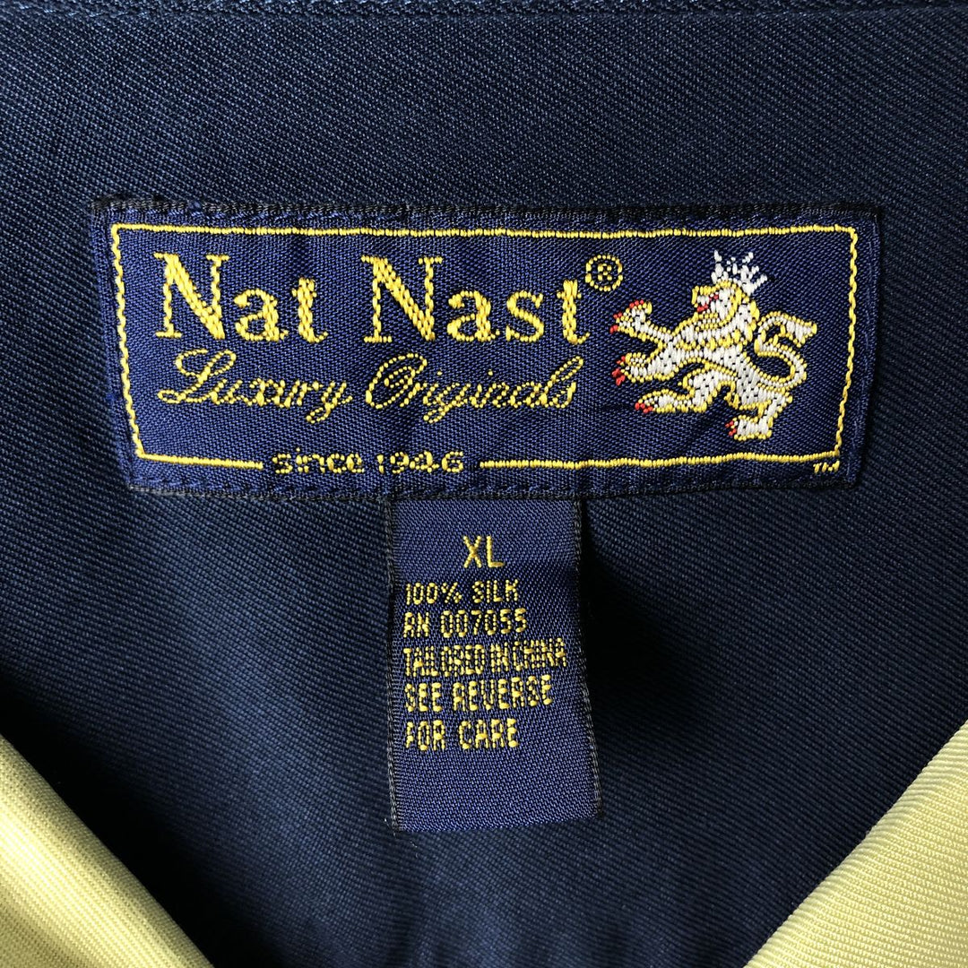 90'S Nat Nast Short-Sleeve Open-Collar Two-Tone Boxy Shirt, Men's Size XL (Vintage) silk navy blue type Vintage Second Hand