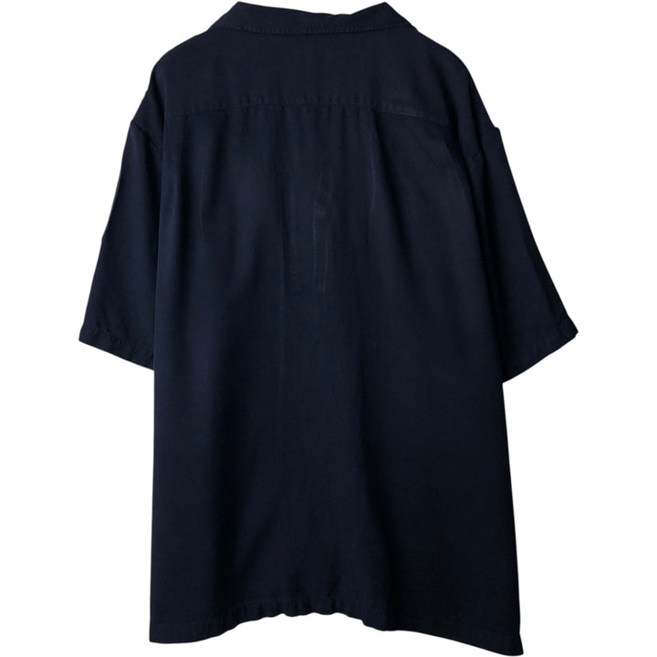 90'S Nat Nast two-tone short-sleeve open-collar silk box shirt, men's size XL, vintage silk navy blue type Vintage Second Hand