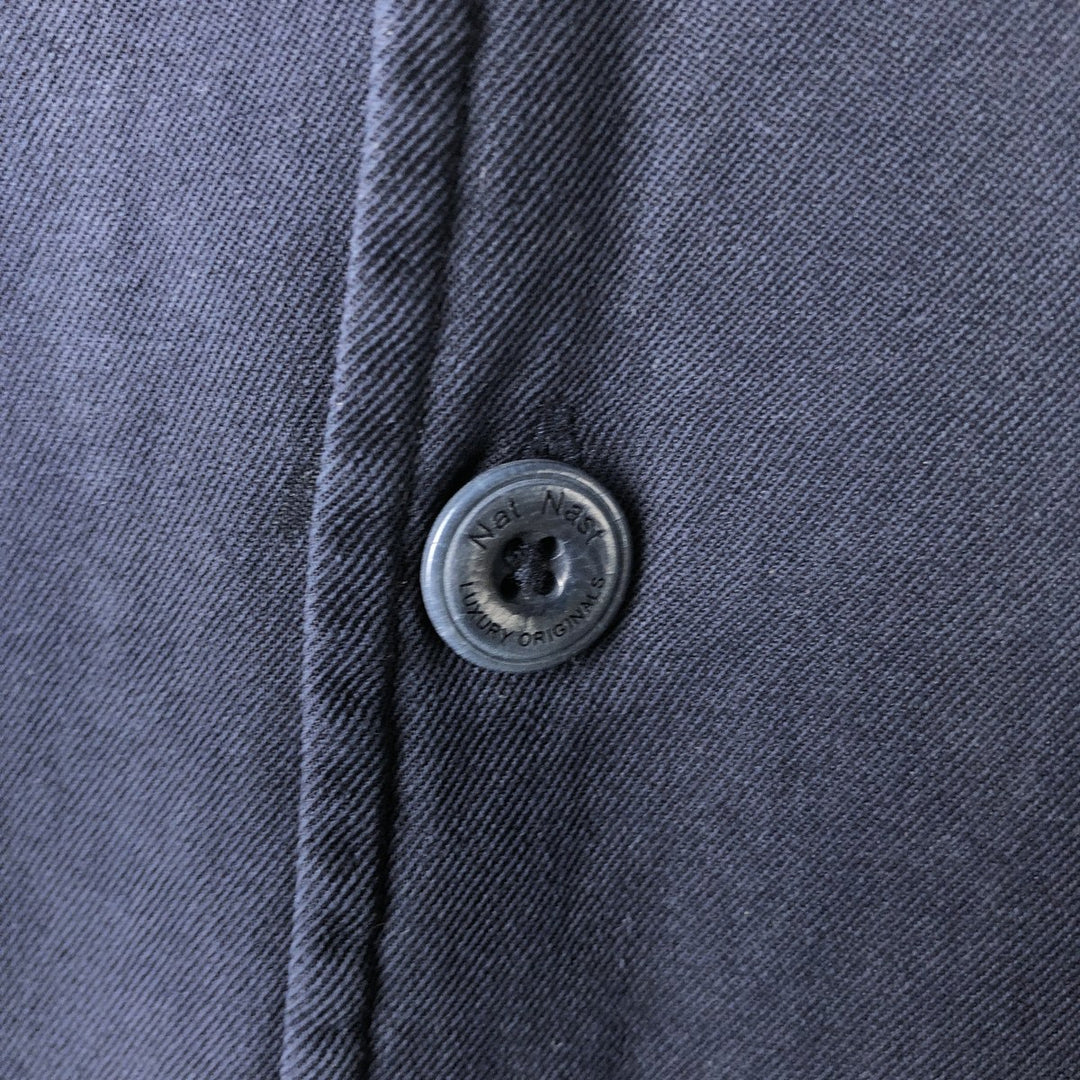 90'S Nat Nast two-tone short-sleeve open-collar silk box shirt, men's size XL, vintage silk navy blue type Vintage Second Hand