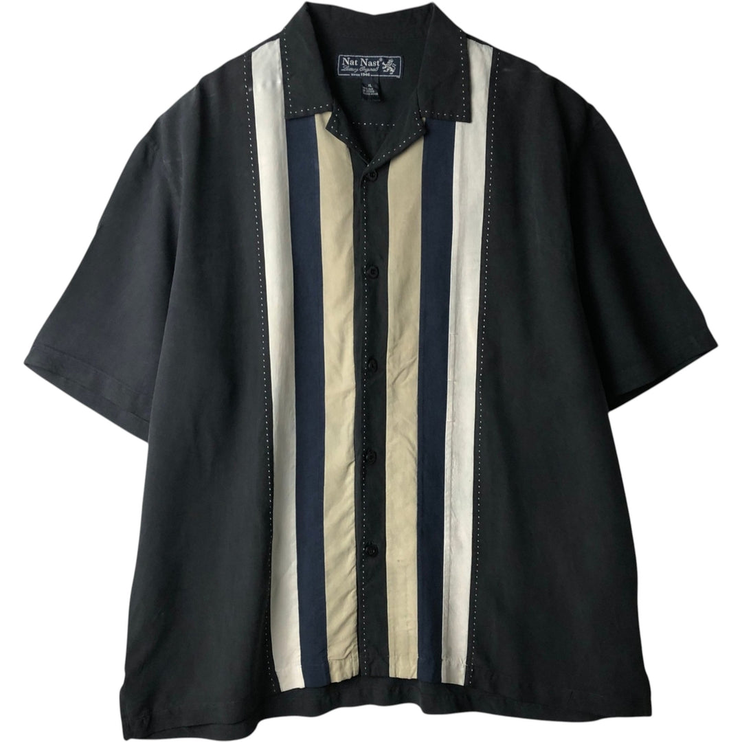 Nat Nast Open Collar Short Sleeve Two-Tone Shirt Box Shirt Men's XL Equivalent silk black type Vintage Second Hand