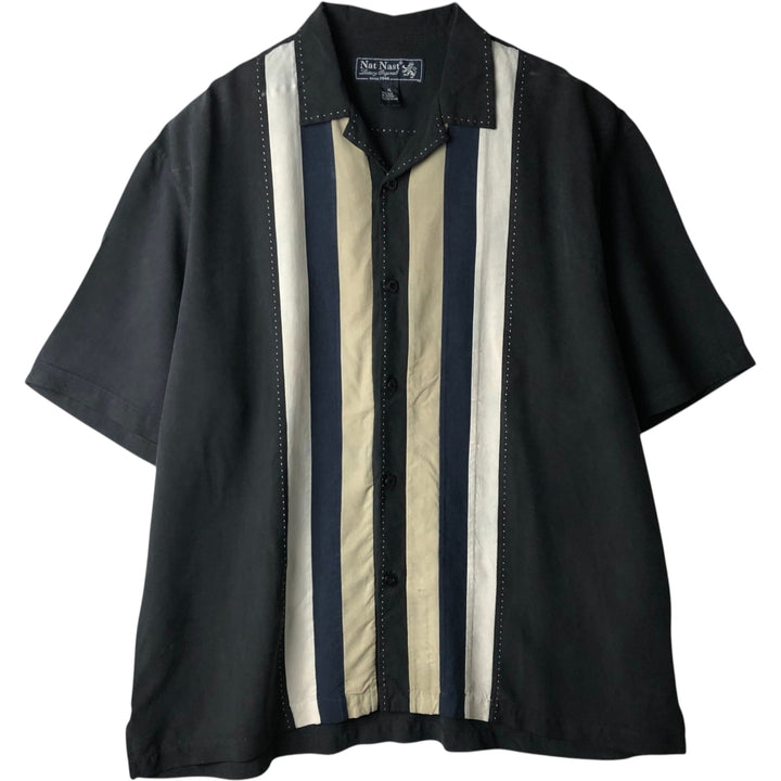 Nat Nast Open Collar Short Sleeve Two-Tone Shirt Box Shirt Men's XL Equivalent silk black type Vintage Second Hand