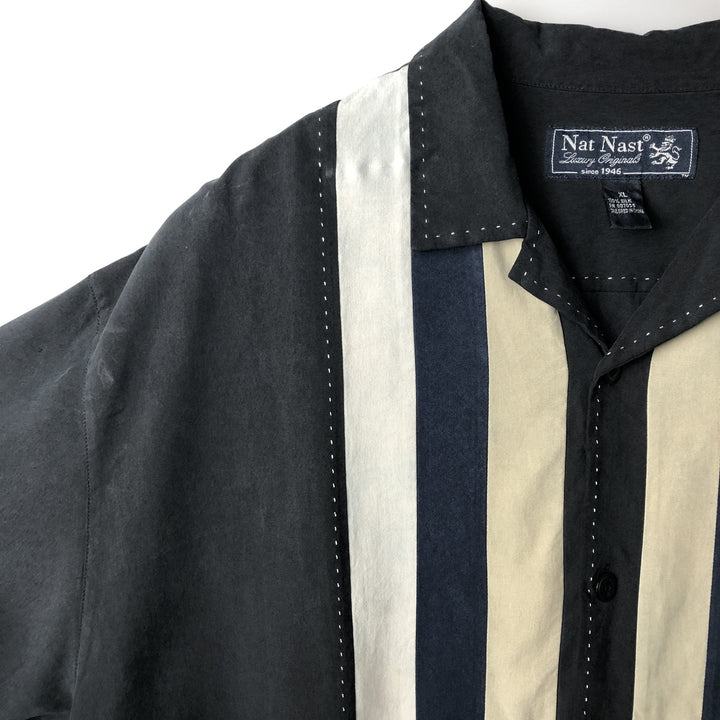 Nat Nast Open Collar Short Sleeve Two-Tone Shirt Box Shirt Men's XL Equivalent silk black type Vintage Second Hand