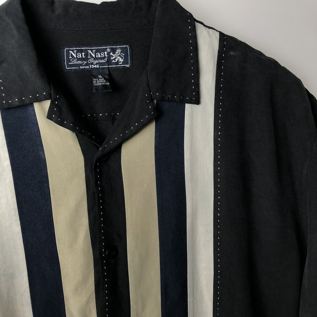 Nat Nast Open Collar Short Sleeve Two-Tone Shirt Box Shirt Men's XL Equivalent silk black type Vintage Second Hand