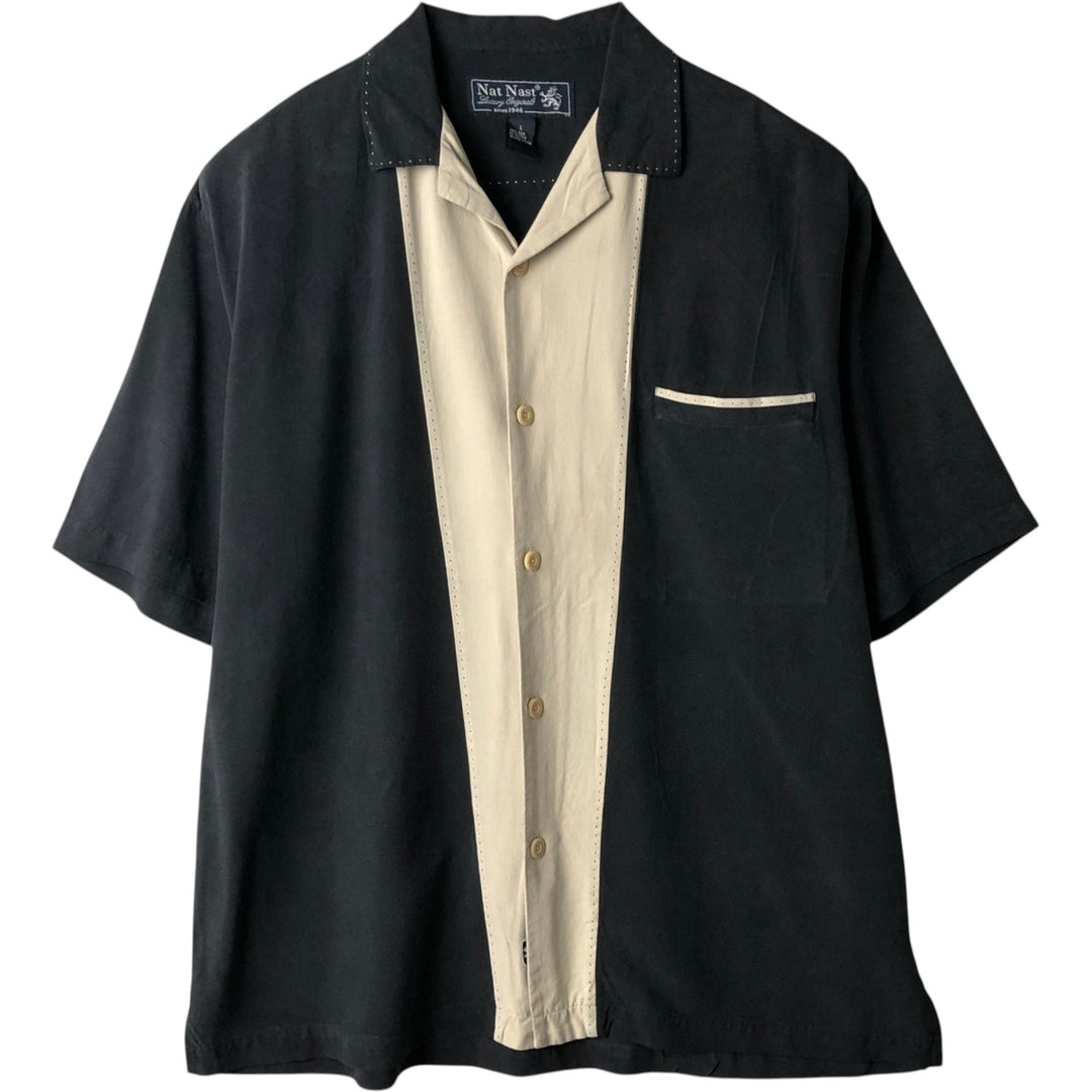 90'S Nat Nast Open Collar Short Sleeve Two-Tone Shirt Box Shirt Men's Size L (Equivalent) Vintage silk black type Vintage Second Hand