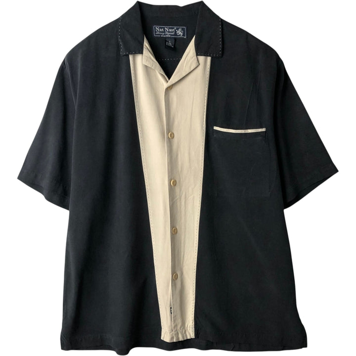 90'S Nat Nast Open Collar Short Sleeve Two-Tone Shirt Box Shirt Men's Size L (Equivalent) Vintage silk black type Vintage Second Hand