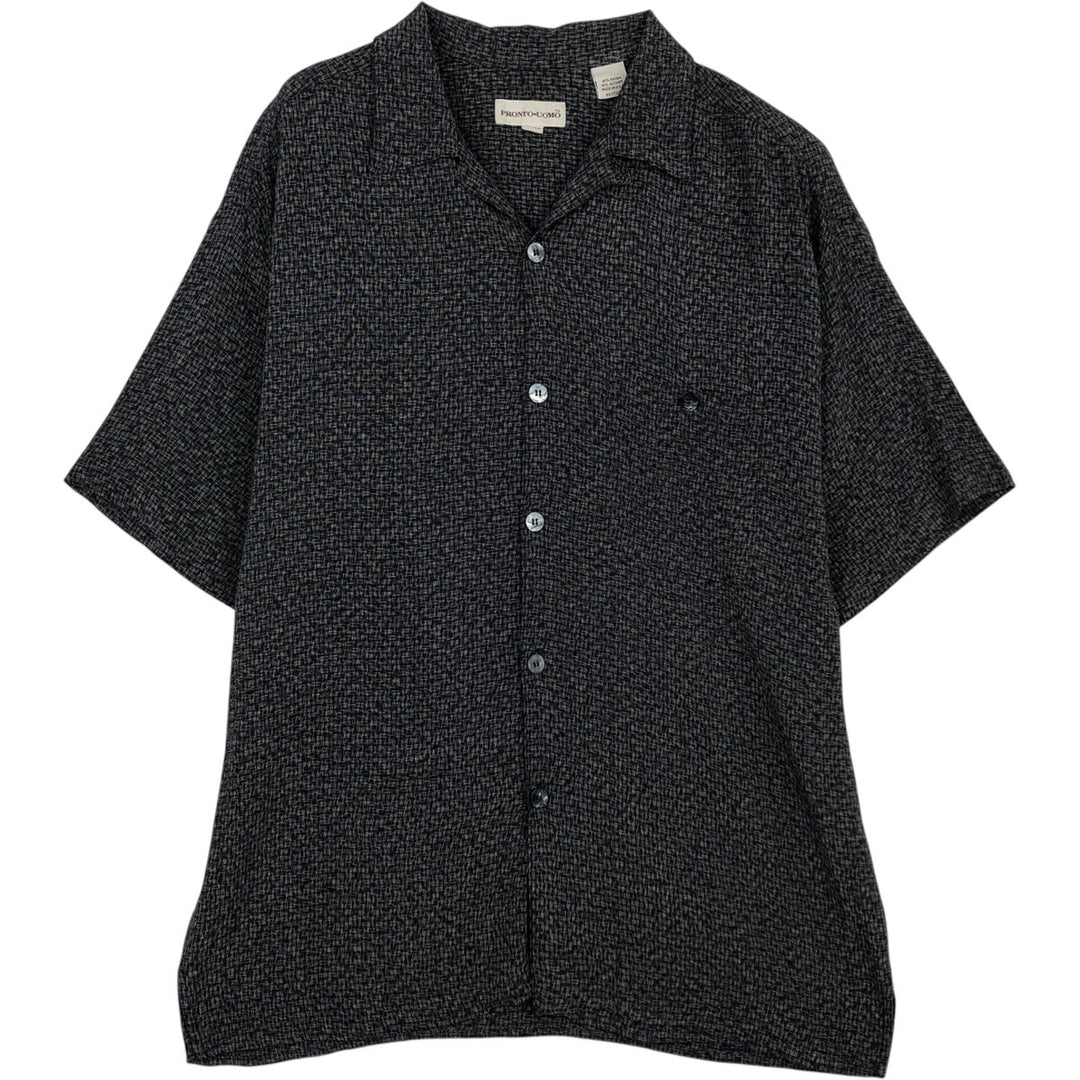 90s-00'S PRONTO UOMO all-over print short-sleeved open-collar rayon shirt, boxy fit, made in USA, men's size XL. Rayon black type Vintage Second Hand