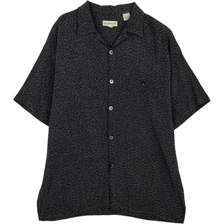 90s-00'S PRONTO UOMO all-over print short-sleeved open-collar rayon shirt, boxy fit, made in USA, men's size XL. Rayon black type Vintage Second Hand