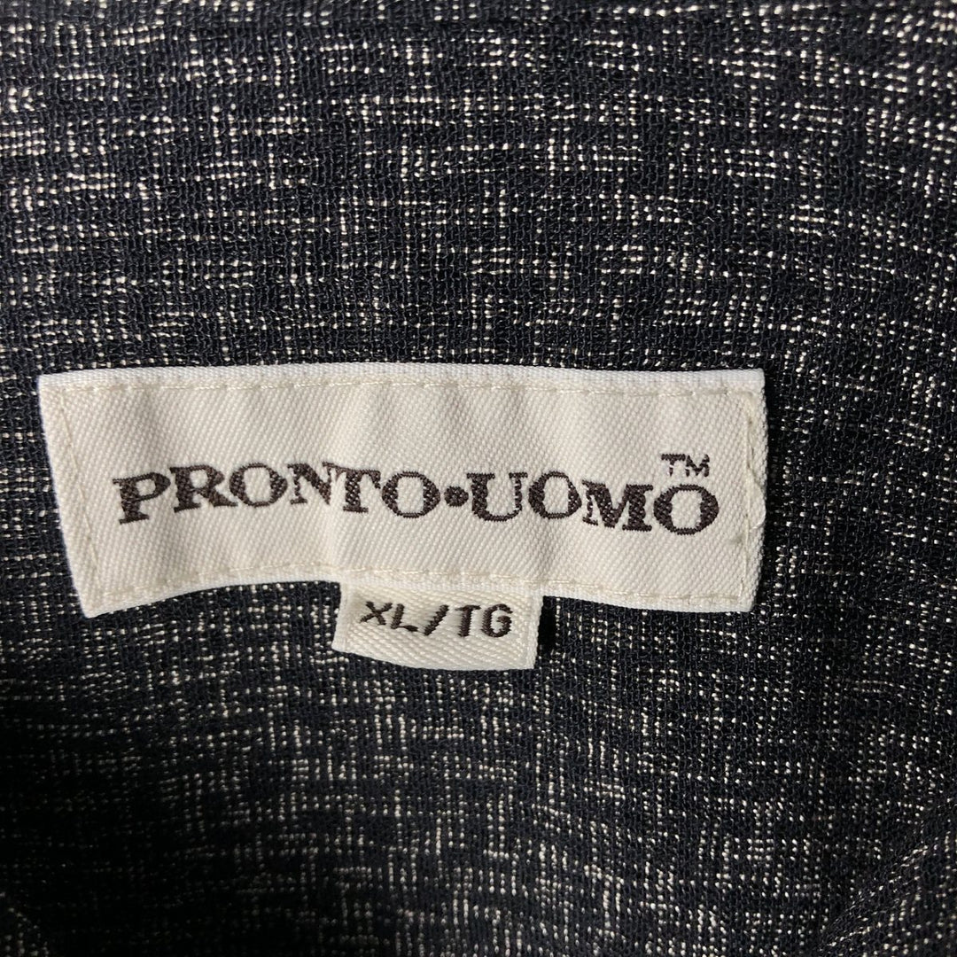 90s-00'S PRONTO UOMO all-over print short-sleeved open-collar rayon shirt, boxy fit, made in USA, men's size XL. Rayon black type Vintage Second Hand