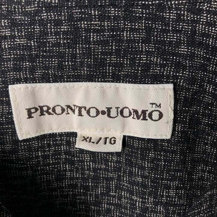90s-00'S PRONTO UOMO all-over print short-sleeved open-collar rayon shirt, boxy fit, made in USA, men's size XL. Rayon black type Vintage Second Hand