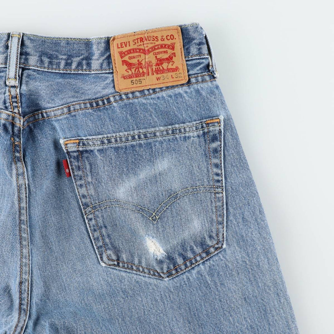 Levi's 505 tapered denim pants for men, size W34 cotton blue type Vintage Second Hand