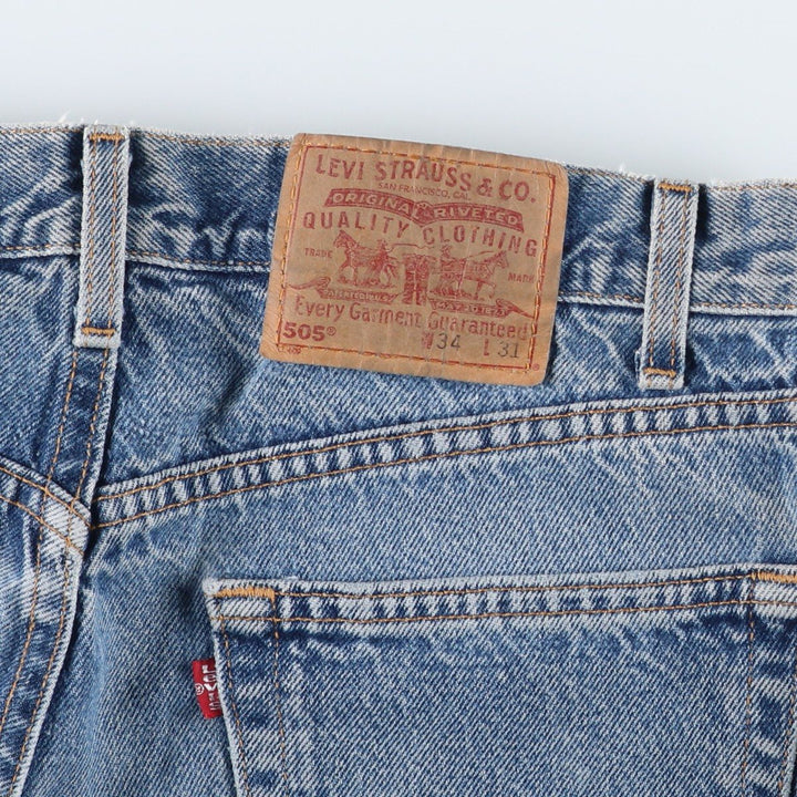 00'S Levi's 505 REGULAR FIT STRAIGHT LEG tapered denim pants made in USA, men's size w34 cotton blue type Vintage Second Hand