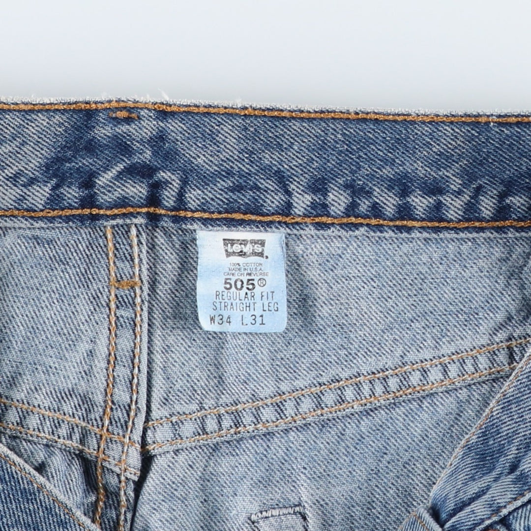 00'S Levi's 505 REGULAR FIT STRAIGHT LEG tapered denim pants made in USA, men's size w34 cotton blue type Vintage Second Hand
