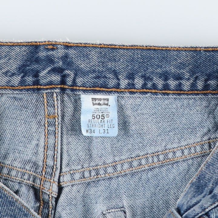 00'S Levi's 505 REGULAR FIT STRAIGHT LEG tapered denim pants made in USA, men's size w34 cotton blue type Vintage Second Hand