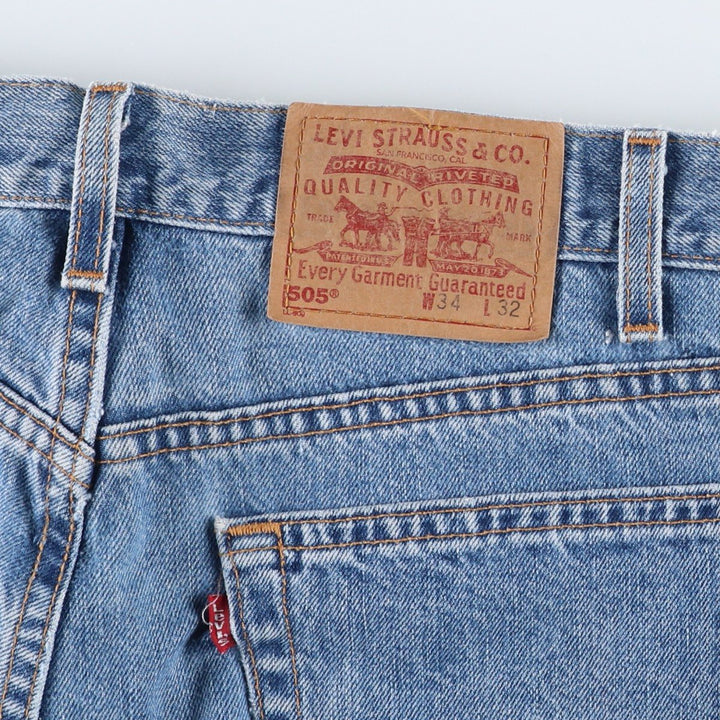 00'S Levi's 505 REGULAR FIT STRAIGHT LEG tapered denim pants made in USA, men's size w34 cotton blue type Vintage Second Hand