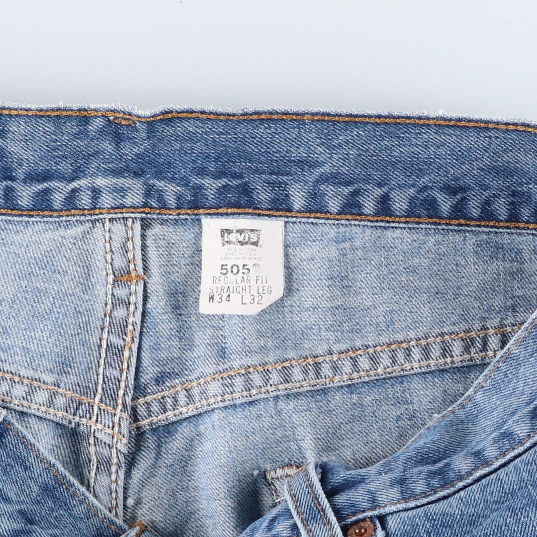00'S Levi's 505 REGULAR FIT STRAIGHT LEG tapered denim pants made in USA, men's size w34 cotton blue type Vintage Second Hand