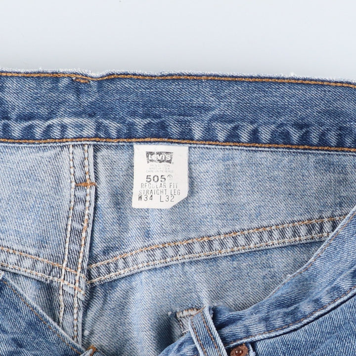 00'S Levi's 505 REGULAR FIT STRAIGHT LEG tapered denim pants made in USA, men's size w34 cotton blue type Vintage Second Hand
