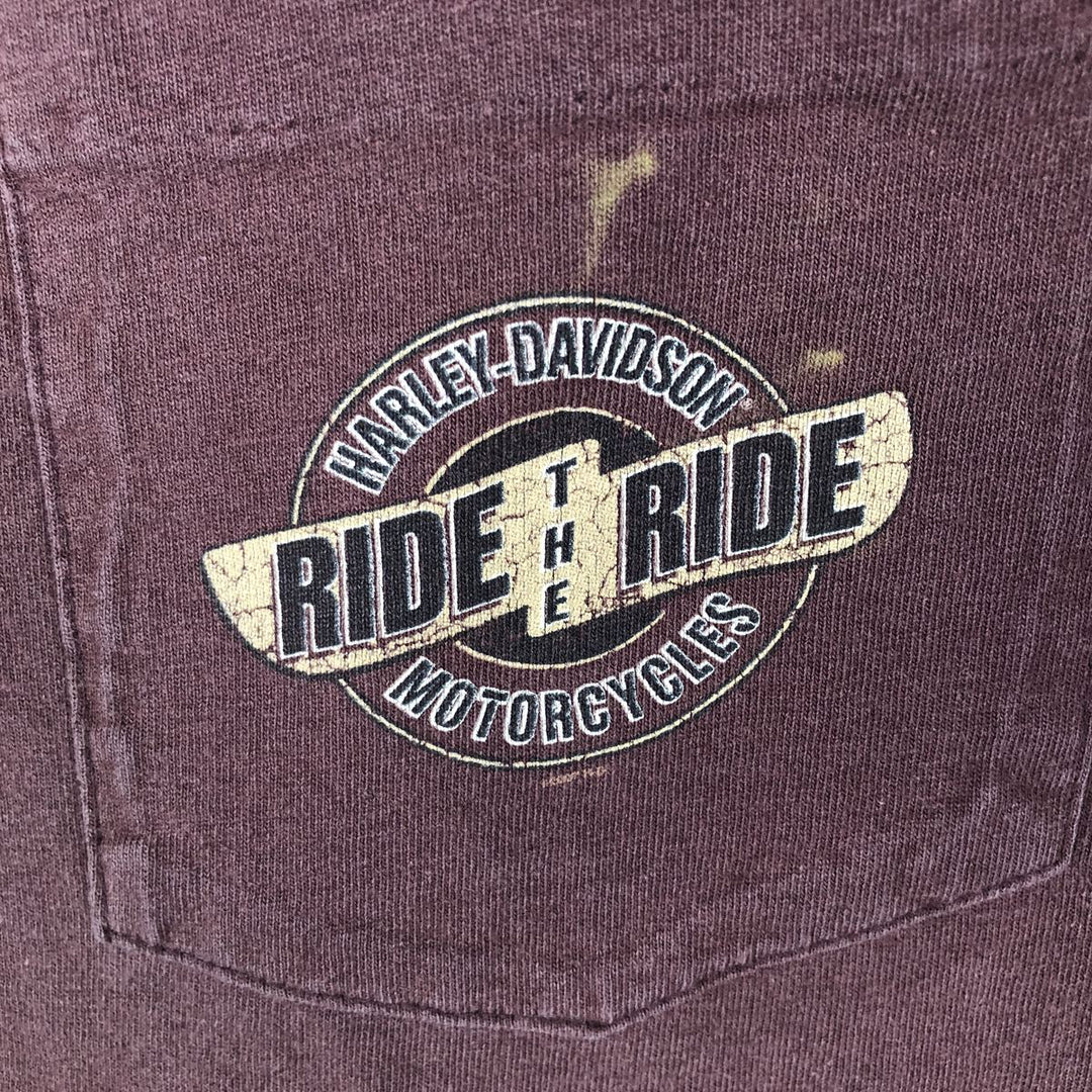 Harley-Davidson Motorcycle Bike T-shirt Made in USA Men's L size cotton red type reddish brown Vintage Second Hand
