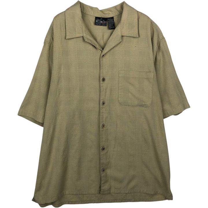 Ocean Pacific Sport Check Pattern Short-Sleeve Open Collar Rayon Shirt, Boxy Shirt, Men's XL Equivalent Rayon Beige type Vintage Second Hand