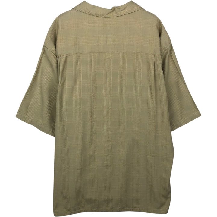Ocean Pacific Sport Check Pattern Short-Sleeve Open Collar Rayon Shirt, Boxy Shirt, Men's XL Equivalent Rayon Beige type Vintage Second Hand