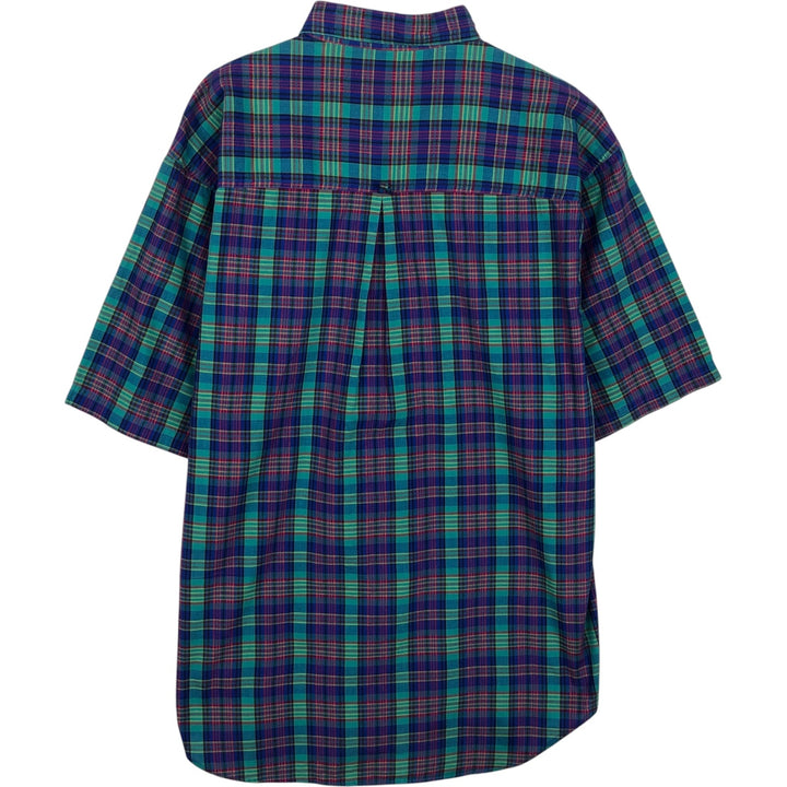 70s-80'S Eddie Bauer Black Tag Short-Sleeve Button-Down Check Shirt, Men's Size L (Equivalent), Vintage cotton blue type Vintage Second Hand