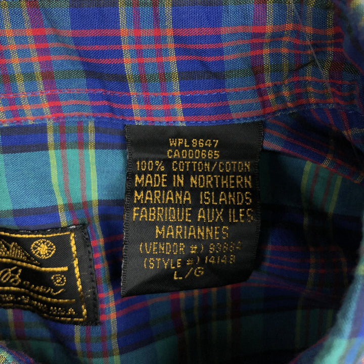 70s-80'S Eddie Bauer Black Tag Short-Sleeve Button-Down Check Shirt, Men's Size L (Equivalent), Vintage cotton blue type Vintage Second Hand