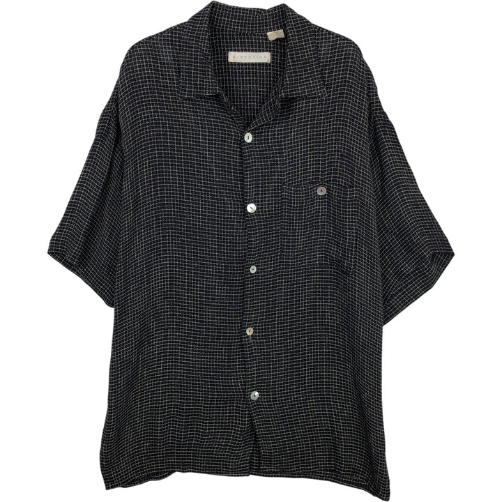 DIRECTION Check Pattern Short-Sleeve Open Collar Rayon Shirt, Boxy Shirt, Made in USA, Men's Size L Rayon black type Vintage Second Hand