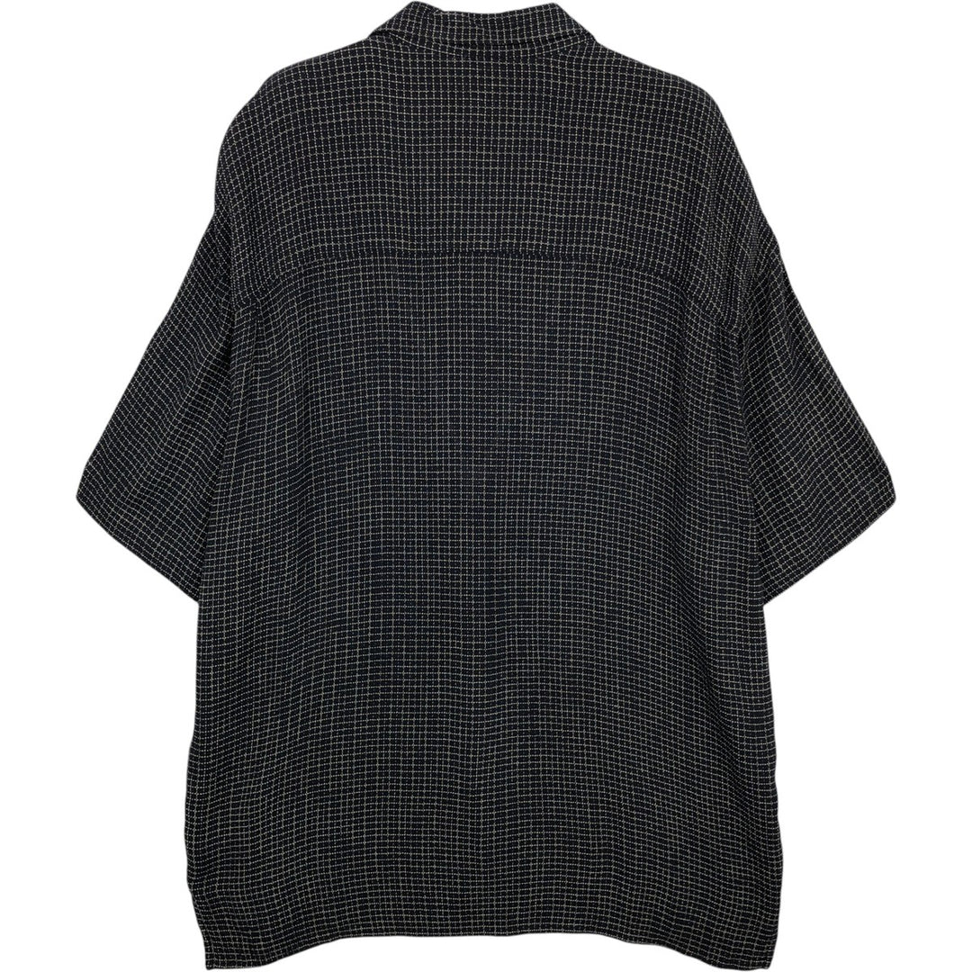 DIRECTION Check Pattern Short-Sleeve Open Collar Rayon Shirt, Boxy Shirt, Made in USA, Men's Size L Rayon black type Vintage Second Hand