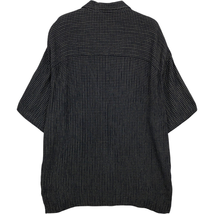 DIRECTION Check Pattern Short-Sleeve Open Collar Rayon Shirt, Boxy Shirt, Made in USA, Men's Size L Rayon black type Vintage Second Hand