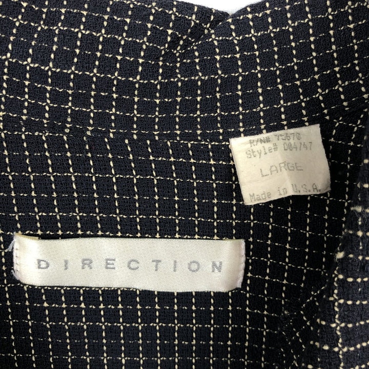 DIRECTION Check Pattern Short-Sleeve Open Collar Rayon Shirt, Boxy Shirt, Made in USA, Men's Size L Rayon black type Vintage Second Hand