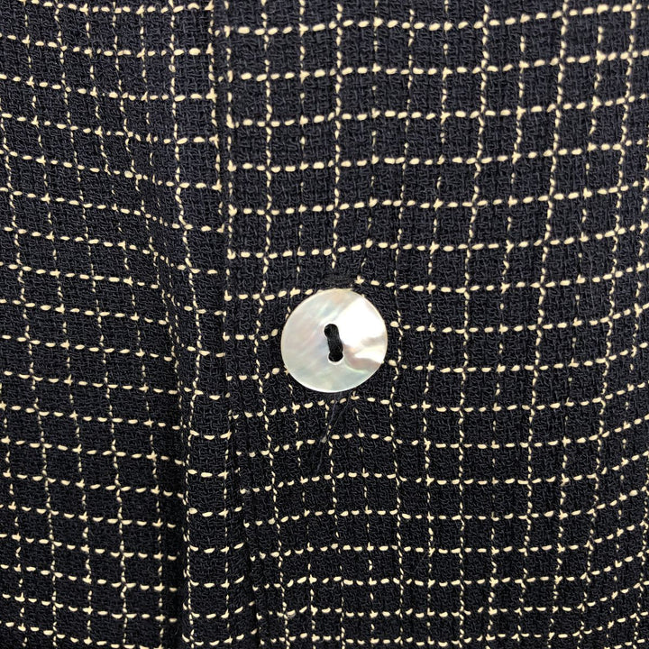DIRECTION Check Pattern Short-Sleeve Open Collar Rayon Shirt, Boxy Shirt, Made in USA, Men's Size L Rayon black type Vintage Second Hand