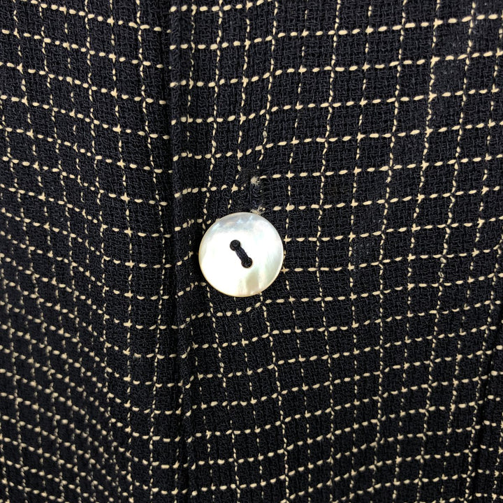 DIRECTION Check Pattern Short-Sleeve Open Collar Rayon Shirt, Boxy Shirt, Made in USA, Men's Size L Rayon black type Vintage Second Hand