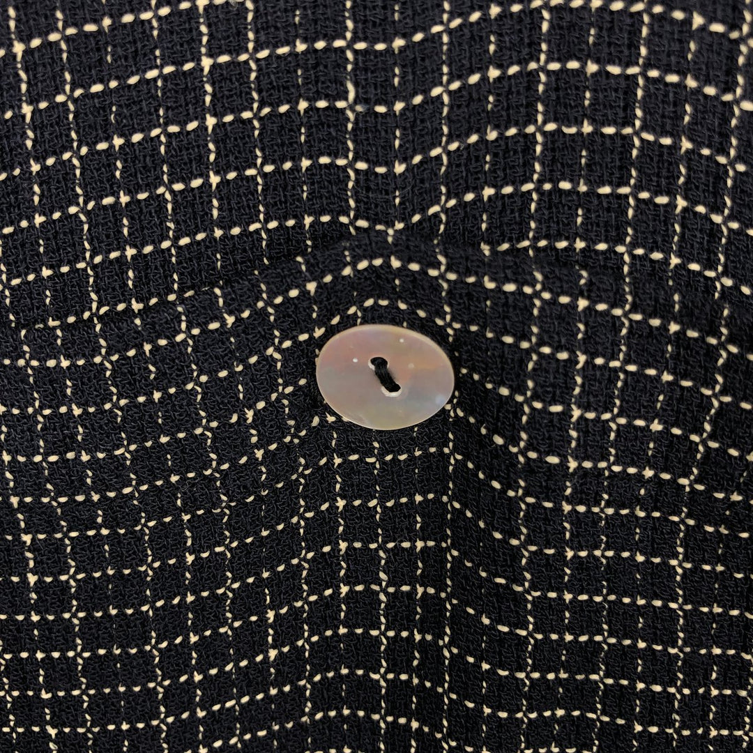 DIRECTION Check Pattern Short-Sleeve Open Collar Rayon Shirt, Boxy Shirt, Made in USA, Men's Size L Rayon black type Vintage Second Hand
