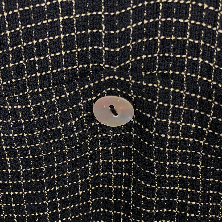 DIRECTION Check Pattern Short-Sleeve Open Collar Rayon Shirt, Boxy Shirt, Made in USA, Men's Size L Rayon black type Vintage Second Hand