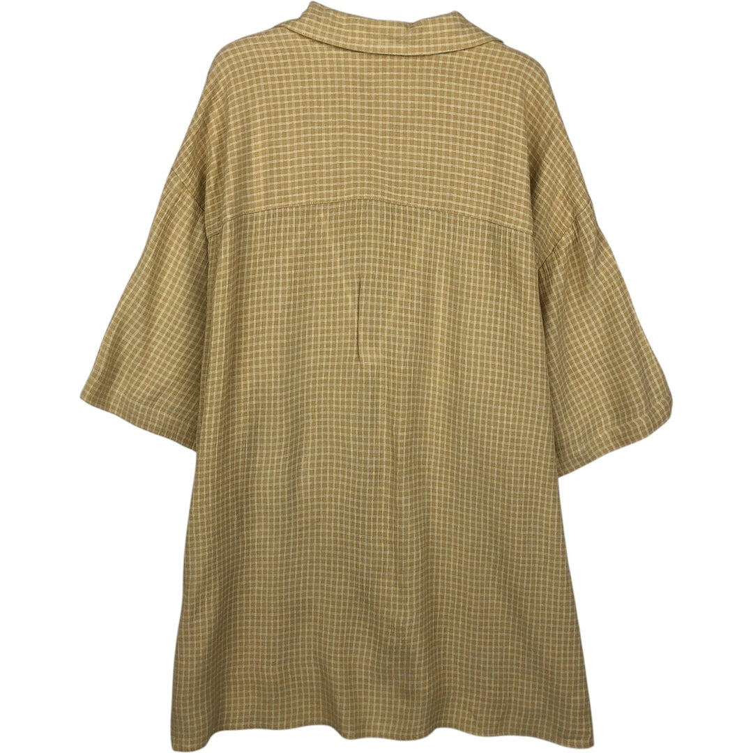 90s-era BACHRACH check pattern short-sleeved open-collar rayon shirt, boxy fit, made in USA, men's size XL equivalent, vintage. Rayon yellow type Vintage Second Hand