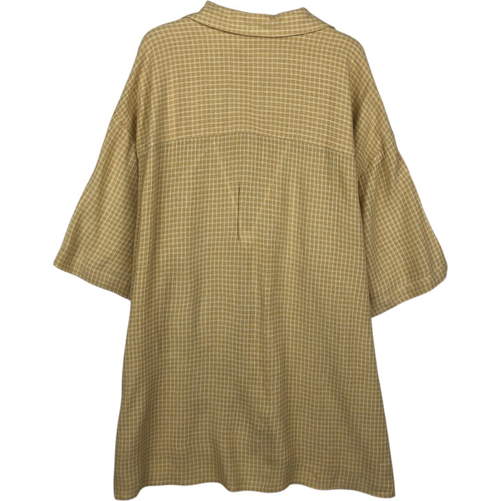 90s-era BACHRACH check pattern short-sleeved open-collar rayon shirt, boxy fit, made in USA, men's size XL equivalent, vintage. Rayon yellow type Vintage Second Hand