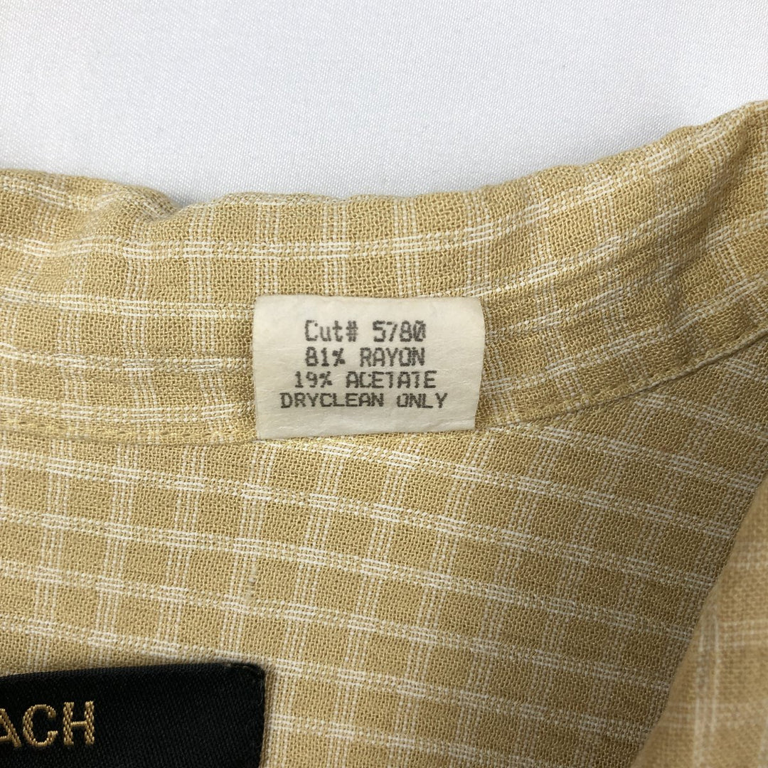 90s-era BACHRACH check pattern short-sleeved open-collar rayon shirt, boxy fit, made in USA, men's size XL equivalent, vintage. Rayon yellow type Vintage Second Hand