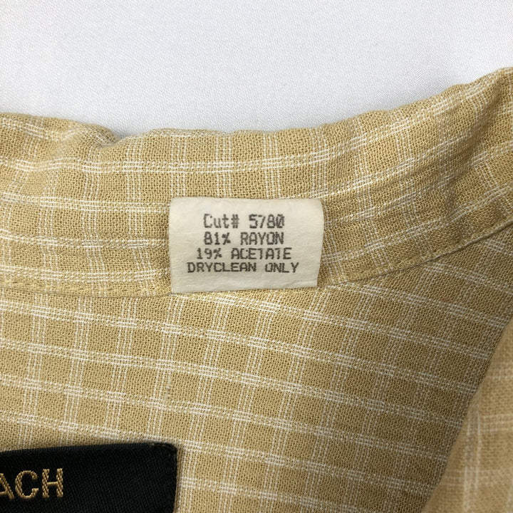 90s-era BACHRACH check pattern short-sleeved open-collar rayon shirt, boxy fit, made in USA, men's size XL equivalent, vintage. Rayon yellow type Vintage Second Hand