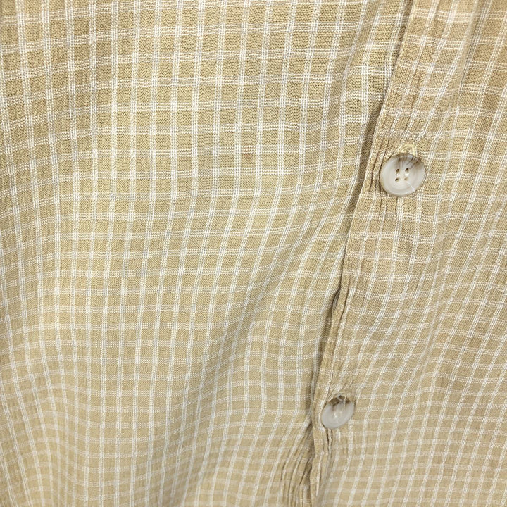 90s-era BACHRACH check pattern short-sleeved open-collar rayon shirt, boxy fit, made in USA, men's size XL equivalent, vintage. Rayon yellow type Vintage Second Hand