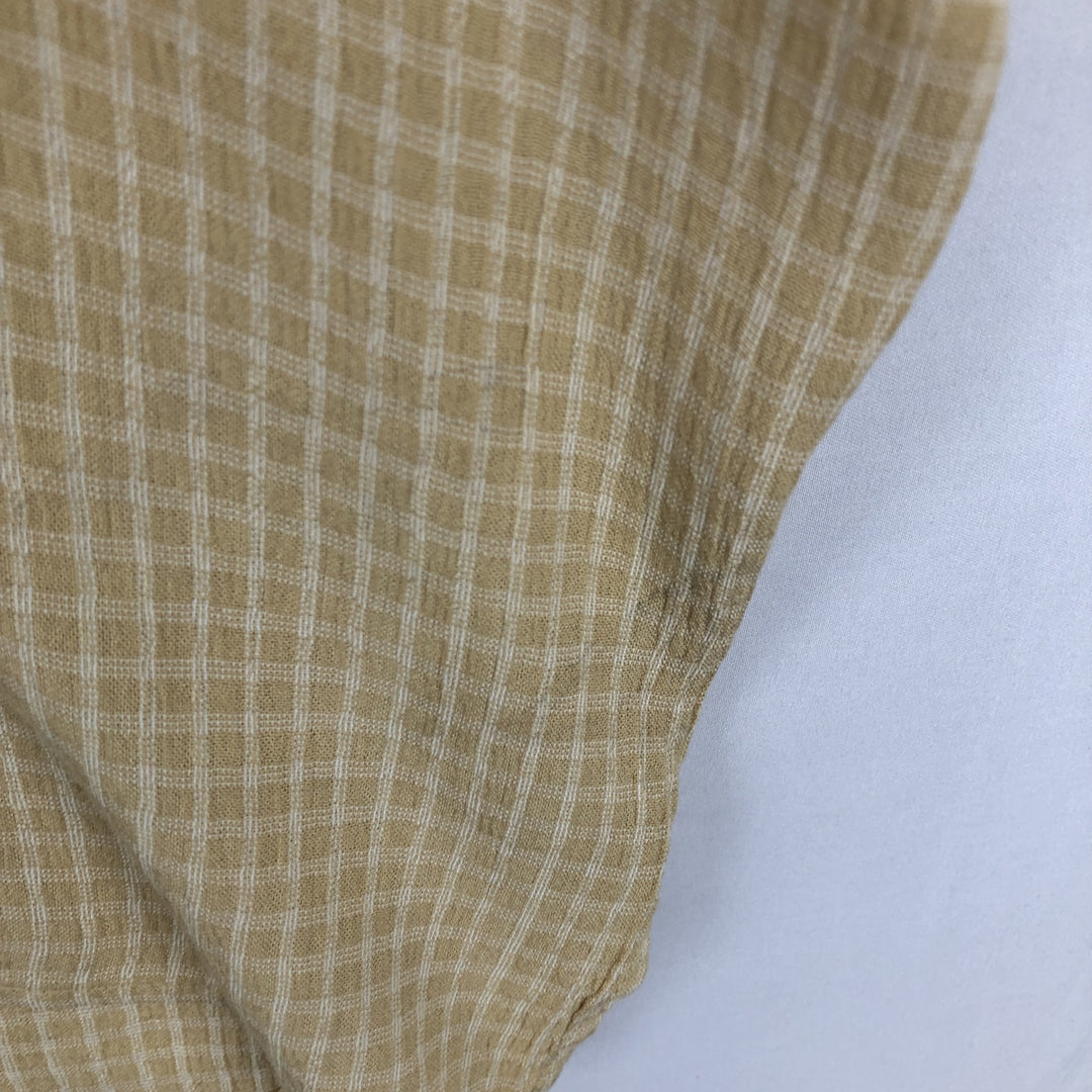 90s-era BACHRACH check pattern short-sleeved open-collar rayon shirt, boxy fit, made in USA, men's size XL equivalent, vintage. Rayon yellow type Vintage Second Hand