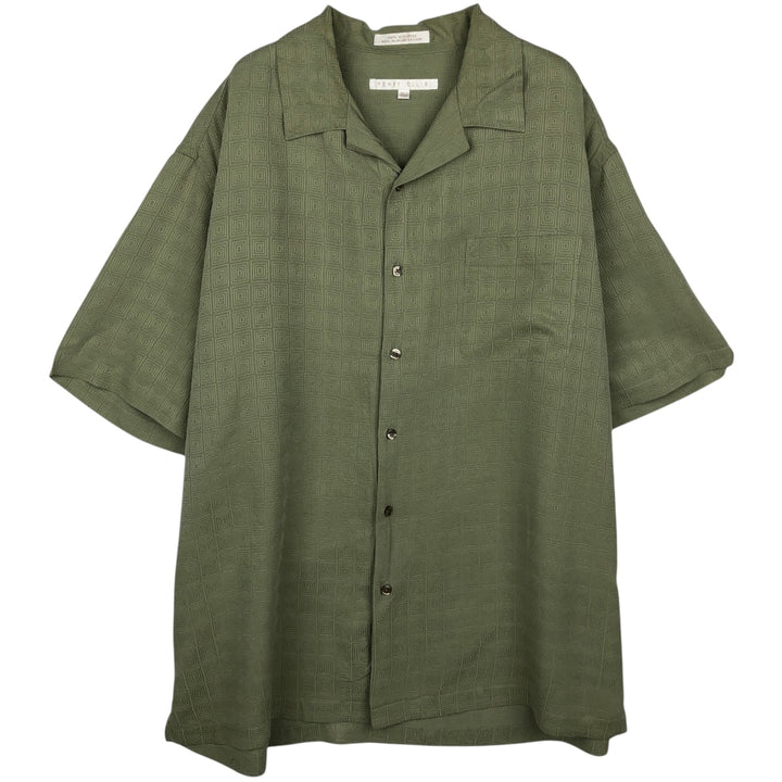Perry Ellis All-over Print Short Sleeve Open Collar Silk Shirt Box Shirt Men's XL silk green type yellow green Vintage Second Hand