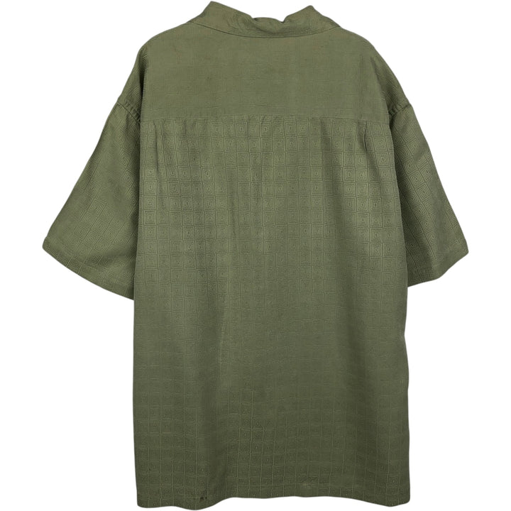 Perry Ellis All-over Print Short Sleeve Open Collar Silk Shirt Box Shirt Men's XL silk green type yellow green Vintage Second Hand