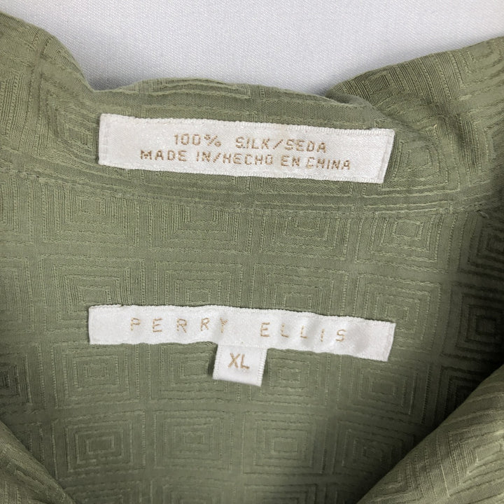 Perry Ellis All-over Print Short Sleeve Open Collar Silk Shirt Box Shirt Men's XL silk green type yellow green Vintage Second Hand