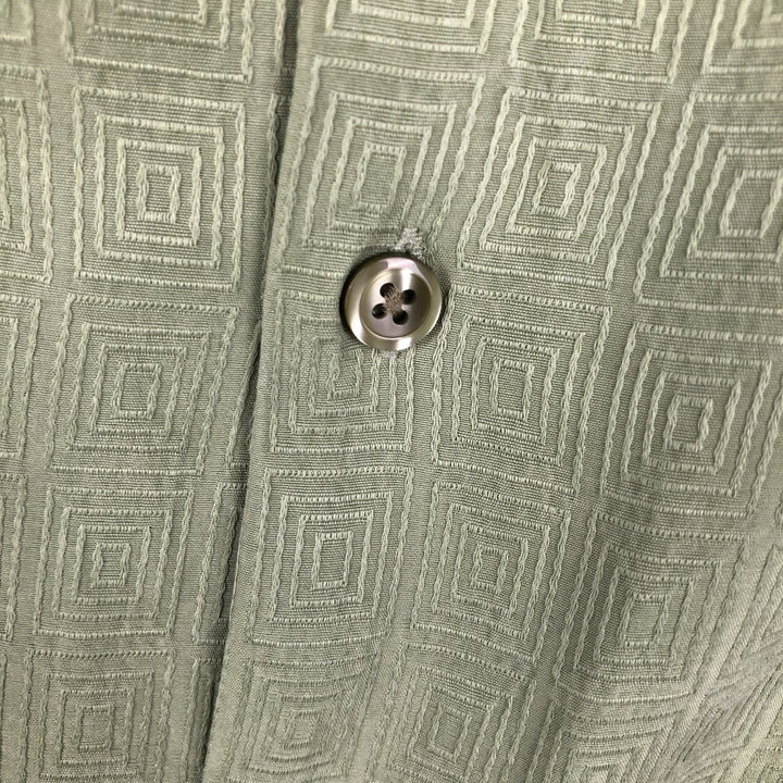 Perry Ellis All-over Print Short Sleeve Open Collar Silk Shirt Box Shirt Men's XL silk green type yellow green Vintage Second Hand