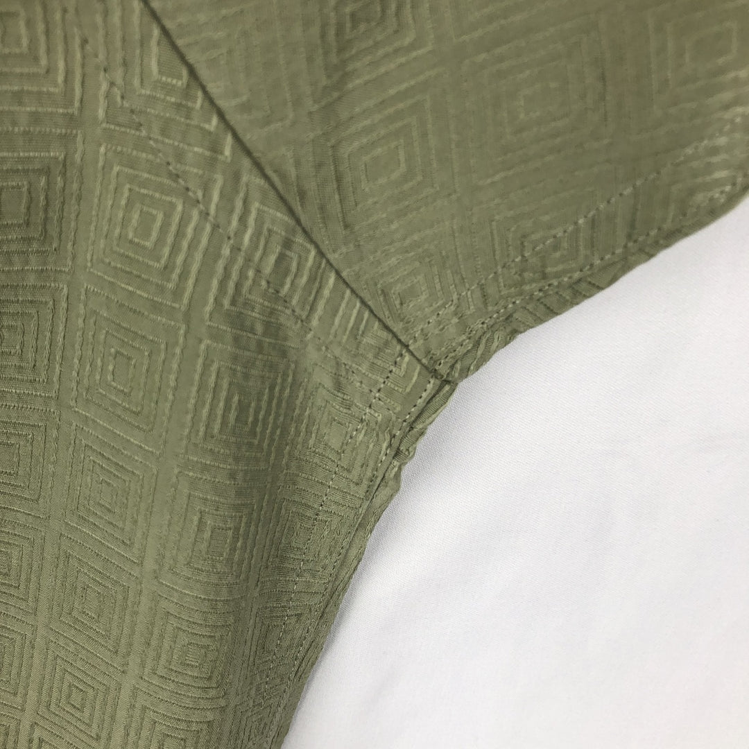 Perry Ellis All-over Print Short Sleeve Open Collar Silk Shirt Box Shirt Men's XL silk green type yellow green Vintage Second Hand