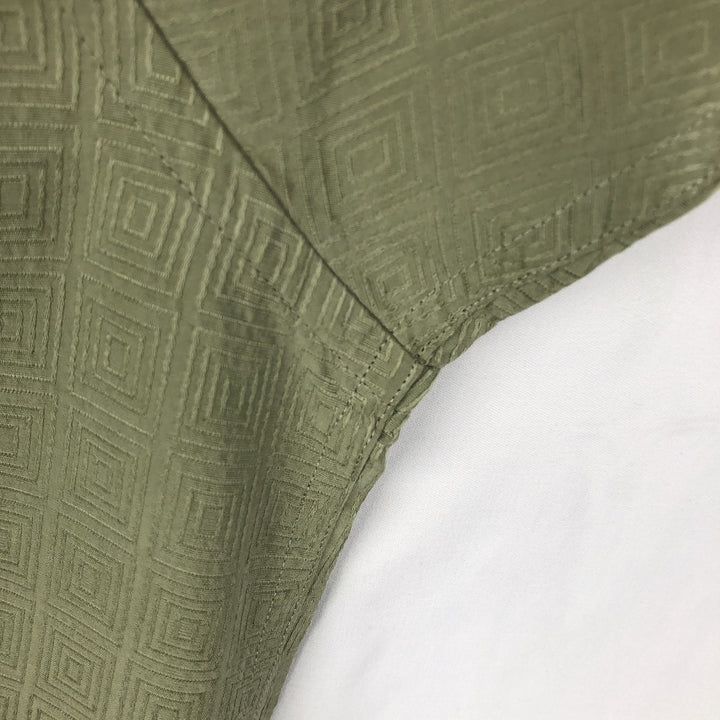 Perry Ellis All-over Print Short Sleeve Open Collar Silk Shirt Box Shirt Men's XL silk green type yellow green Vintage Second Hand