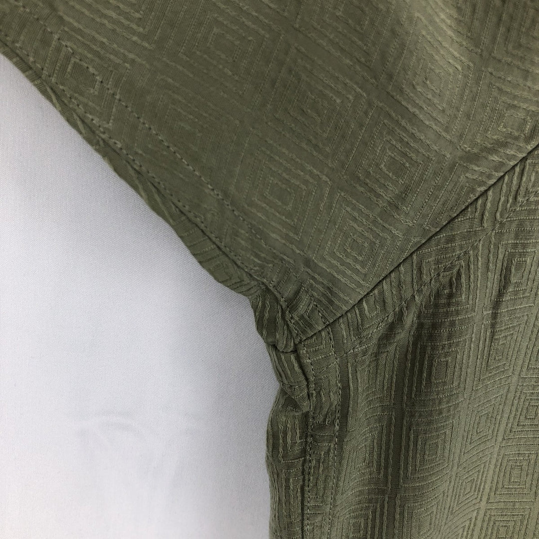 Perry Ellis All-over Print Short Sleeve Open Collar Silk Shirt Box Shirt Men's XL silk green type yellow green Vintage Second Hand